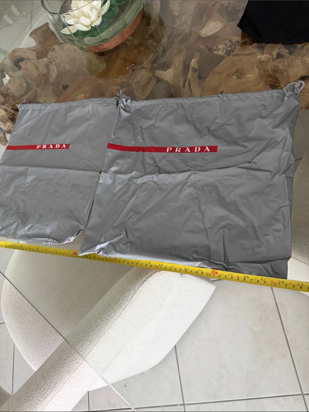 Prada Gray Dust Bags with Red Logo